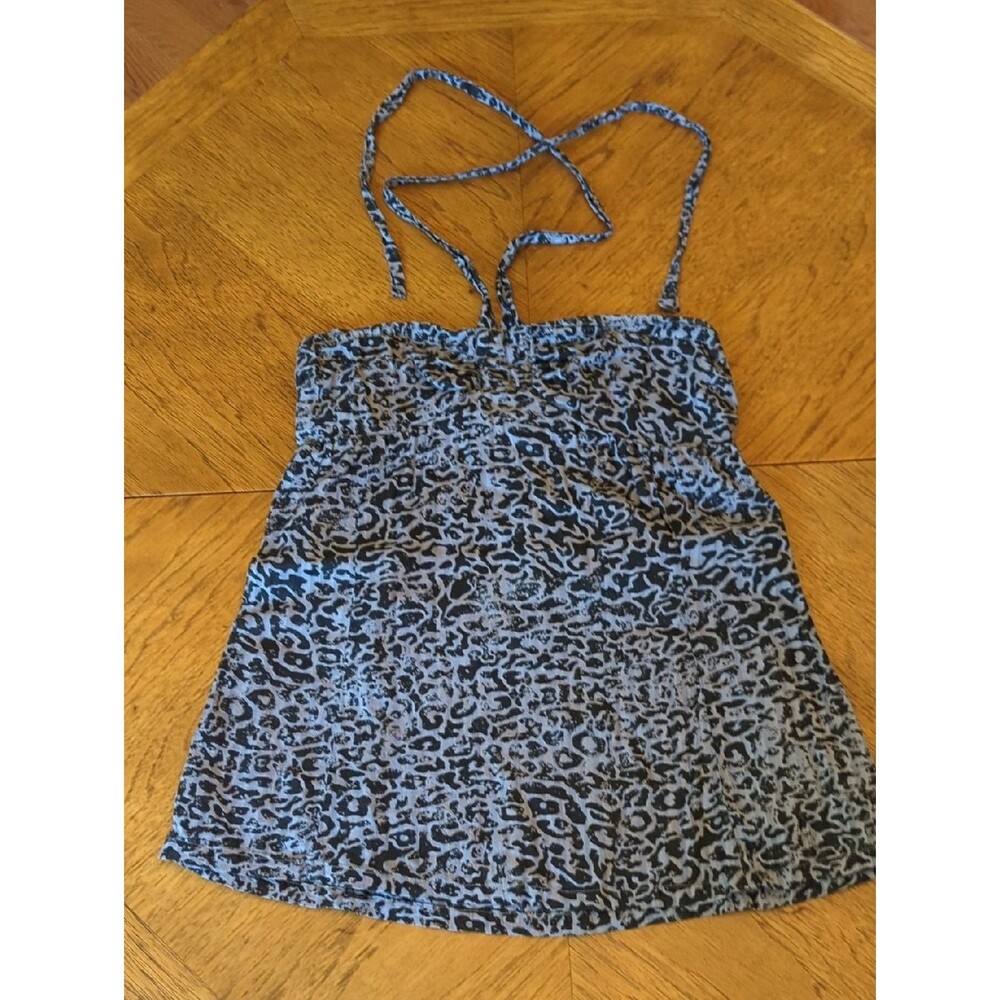 Y2K Maurices Gray And Black Leopard Print Tie Halter Babydoll Top - Picture 1 of 6